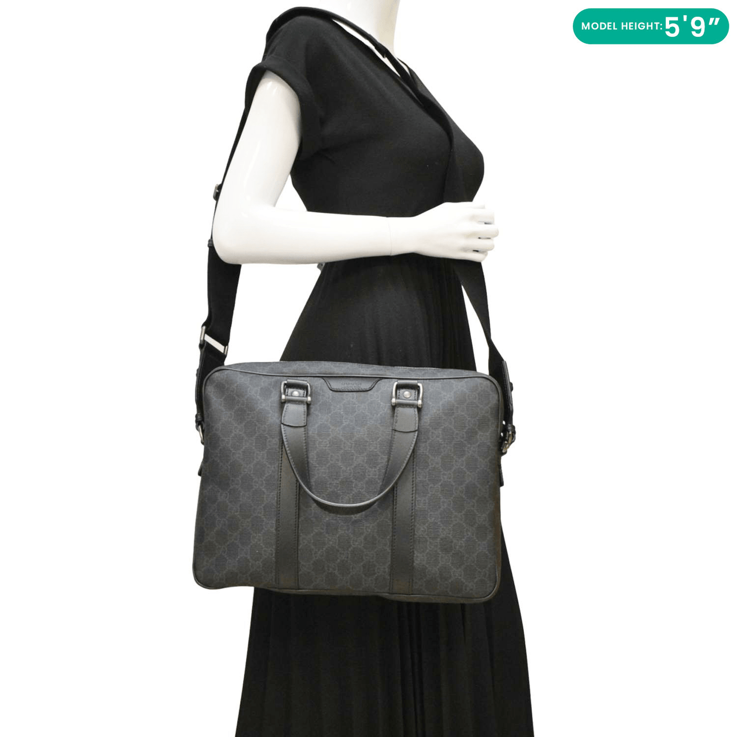 Gucci Business Way Supreme Briefcase Handbag Monogram Black Travel Bag
