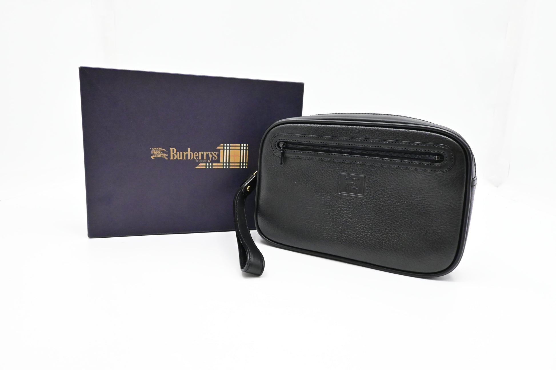 Burberry Wrist Pouch In Handbag Leather Black Travel Bag