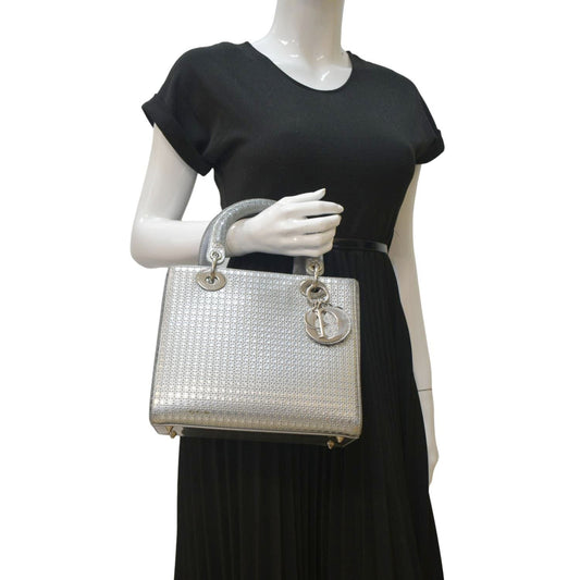 Dior Lady Cannage Shoulder Bag Metallic Leather Micro