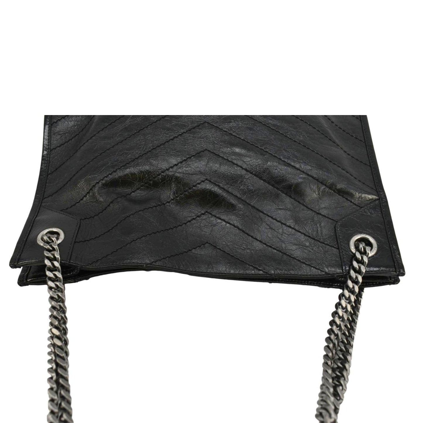 YSL Saint Laurent Yves Niki Crinkle Shopper Tote Bag Leather Black