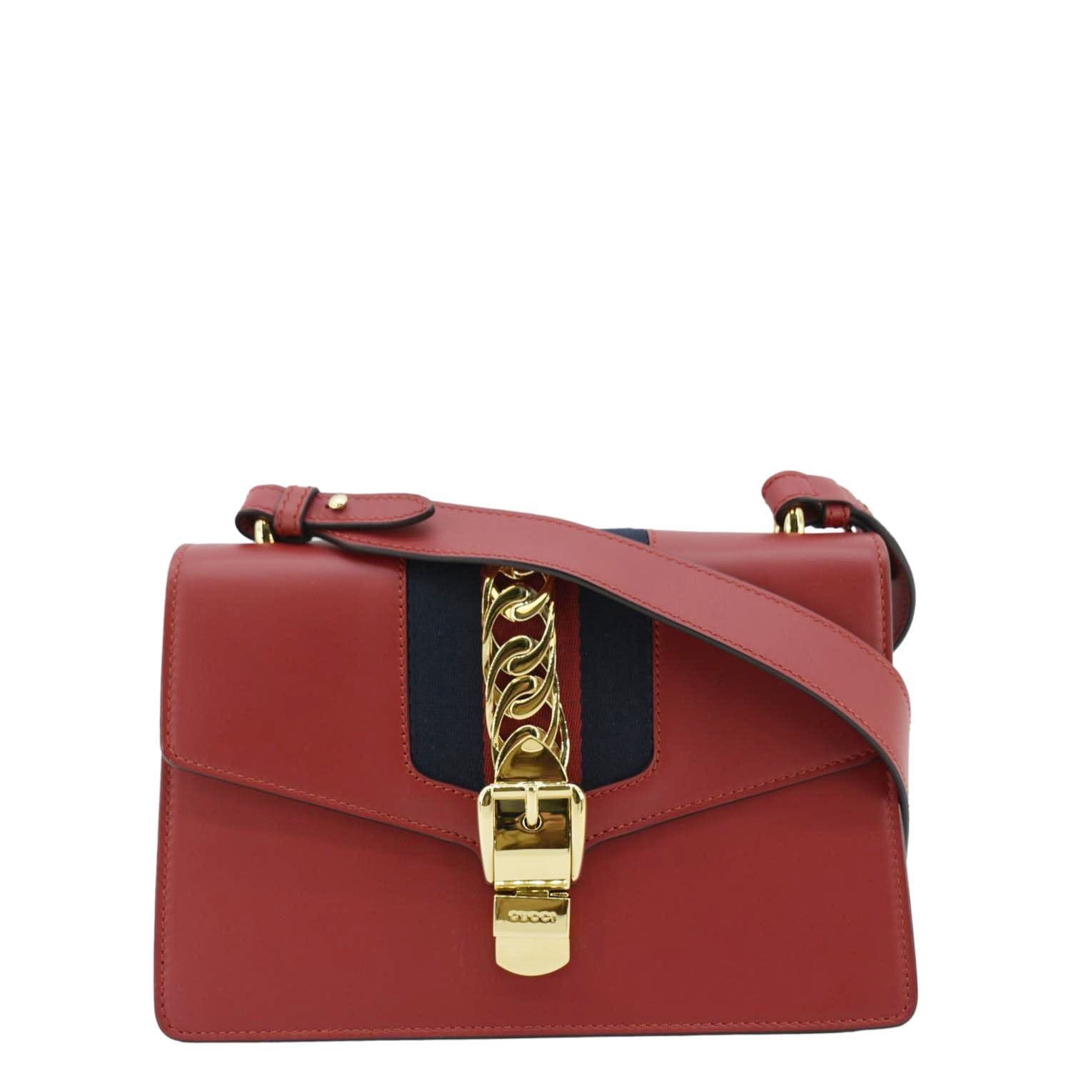 Gucci Sylvie Web Shoulder Bag Leather Red