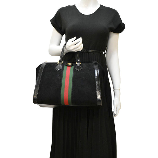 Gucci Ophidia Web Tote Bag Suede Black