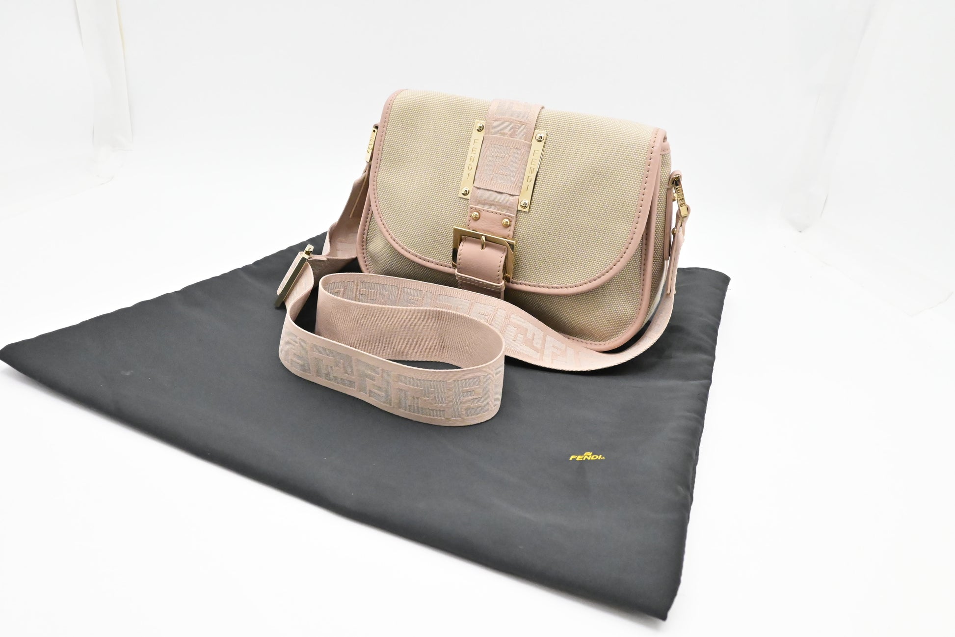 Fendi Crossbody In And Leather Canvas Beige Crossbody Bag