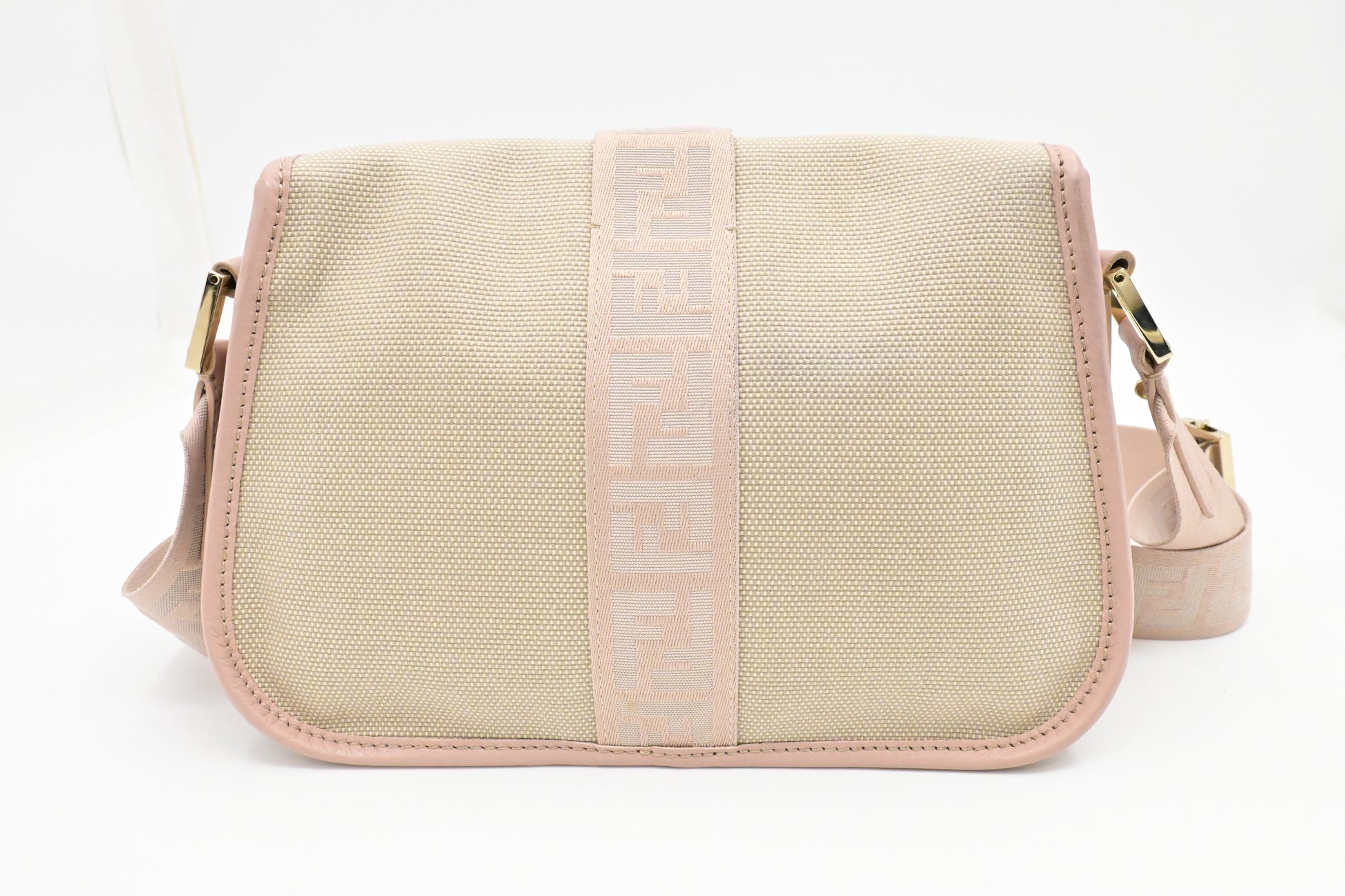 Fendi Crossbody In And Leather Canvas Beige Crossbody Bag