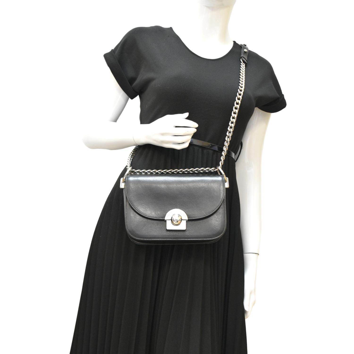 Prada Arcade Glace Calf Crossbody Bag Leather Calf Leather Black