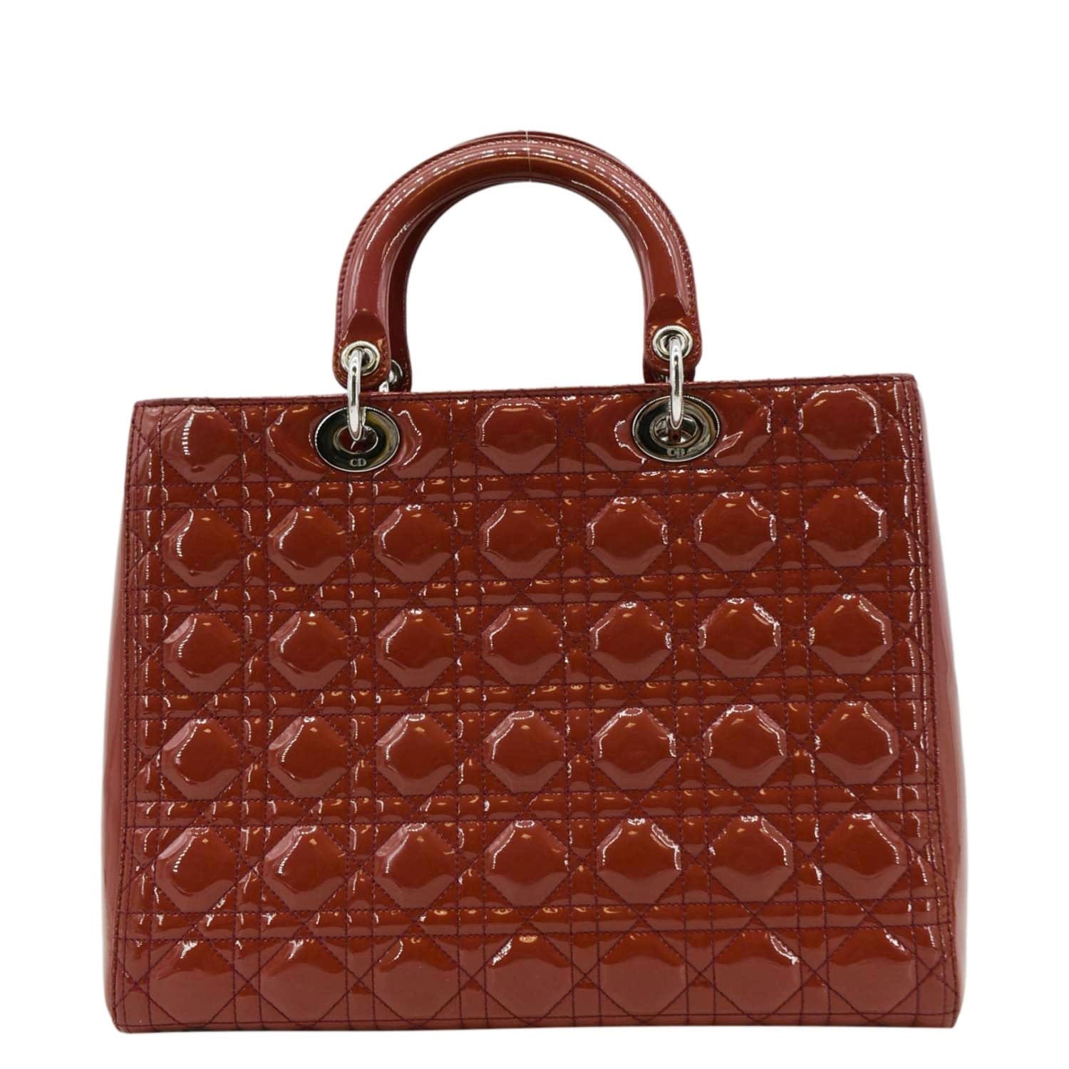 Dior Lady Shoulder Bag Reddish Leather Patent Quilted