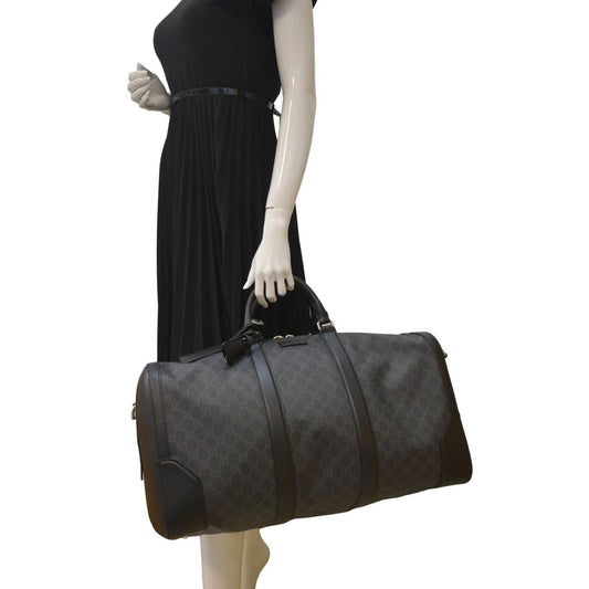 Gucci Carry On Supreme Duffle Bag Canvas Black Travel Bag Gg Supreme