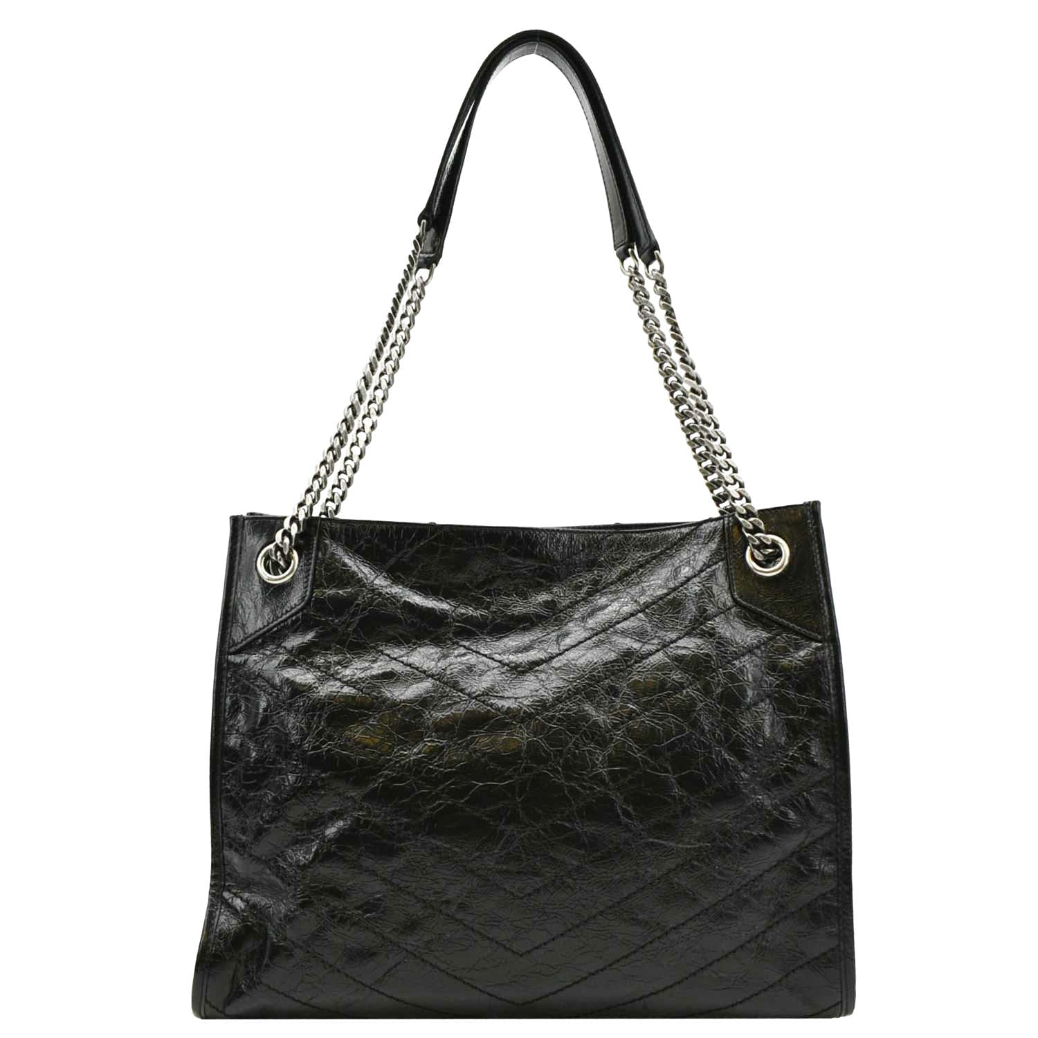 YSL Saint Laurent Yves Niki Crinkle Shoulder Bag Leather Black Medium