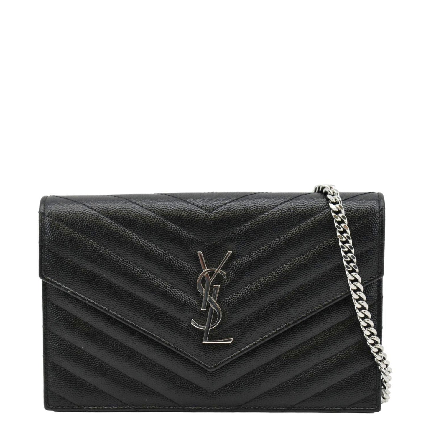 YSL Saint Laurent Yves Woc Cassandre Grain De Poudre Crossbody Bag Black Chain