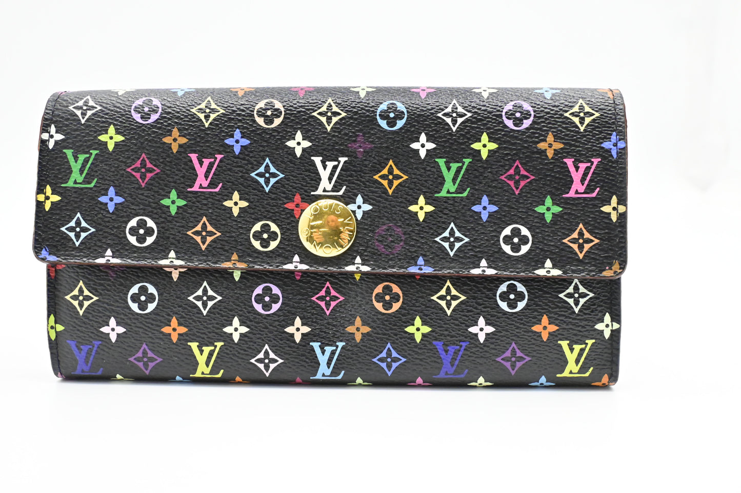 Louis Vuitton Sarah Monogram Multicolor Black Canvas Wallet Case