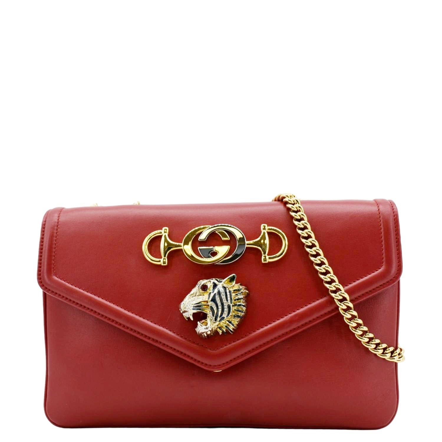 Gucci Rajah Tiger Head Shoulder Bag Leather Red