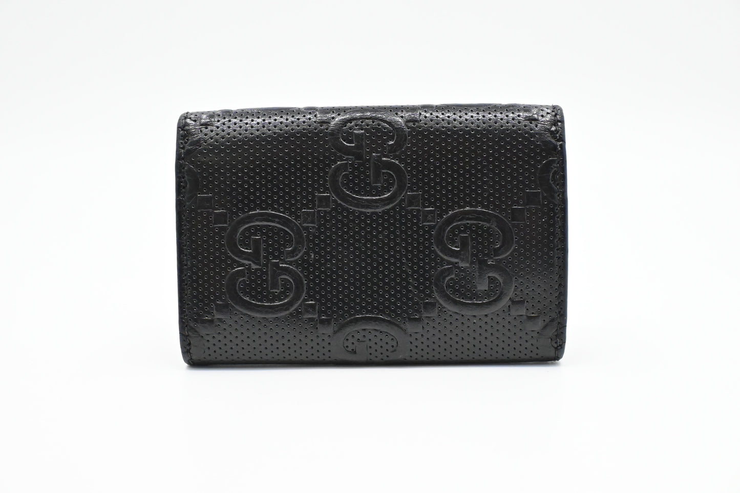 Gucci Key Case In Perforated Handbag Leather Black Travel Bag