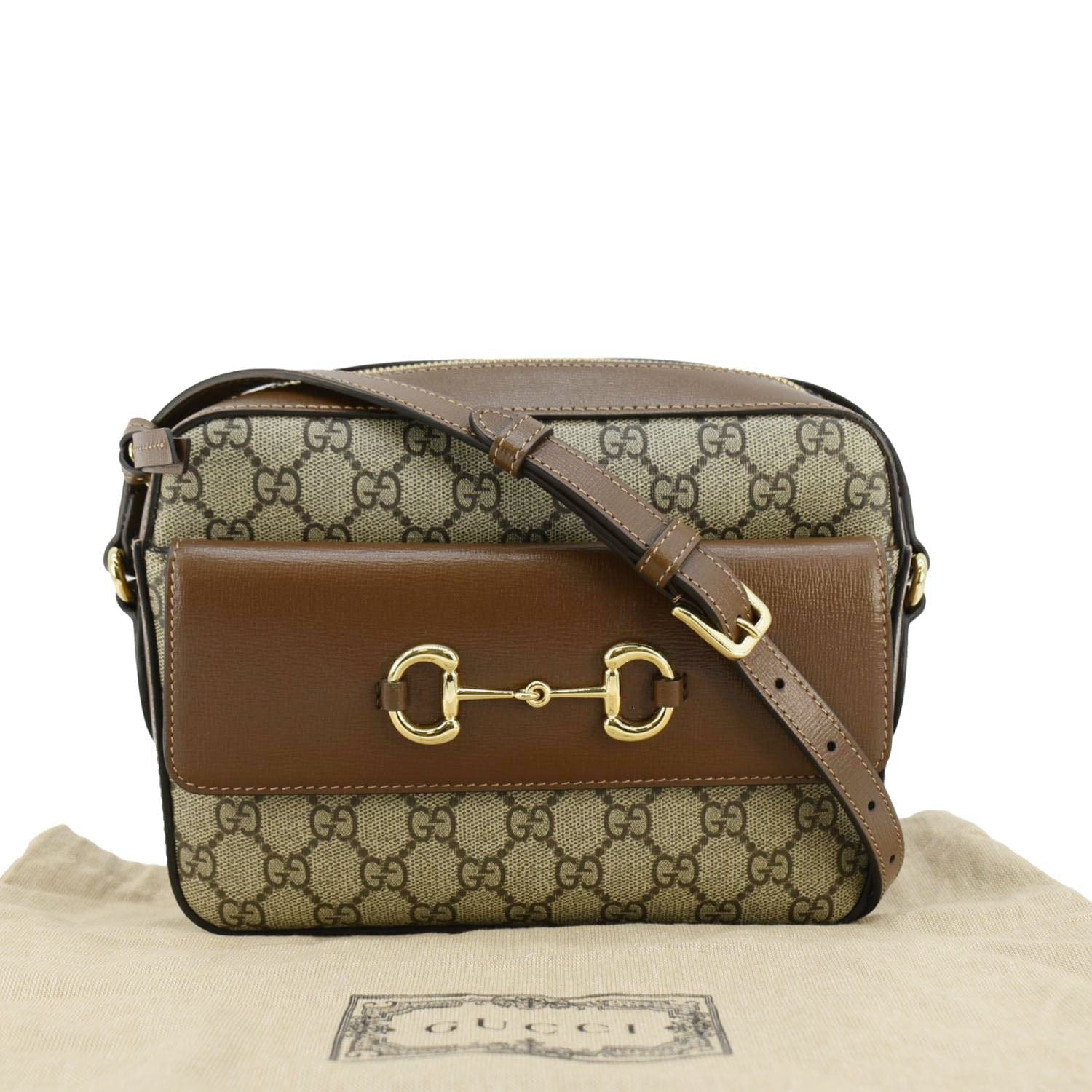 Gucci Horsebit Supreme Shoulder Bag Canvas Beige