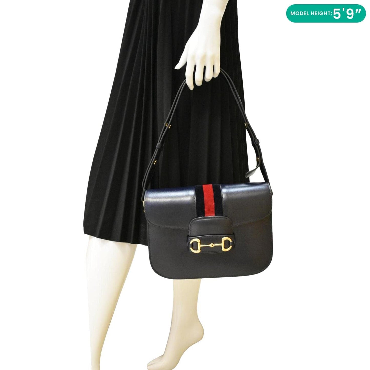 Gucci Horsebit Shoulder Bag Navy Leather Small