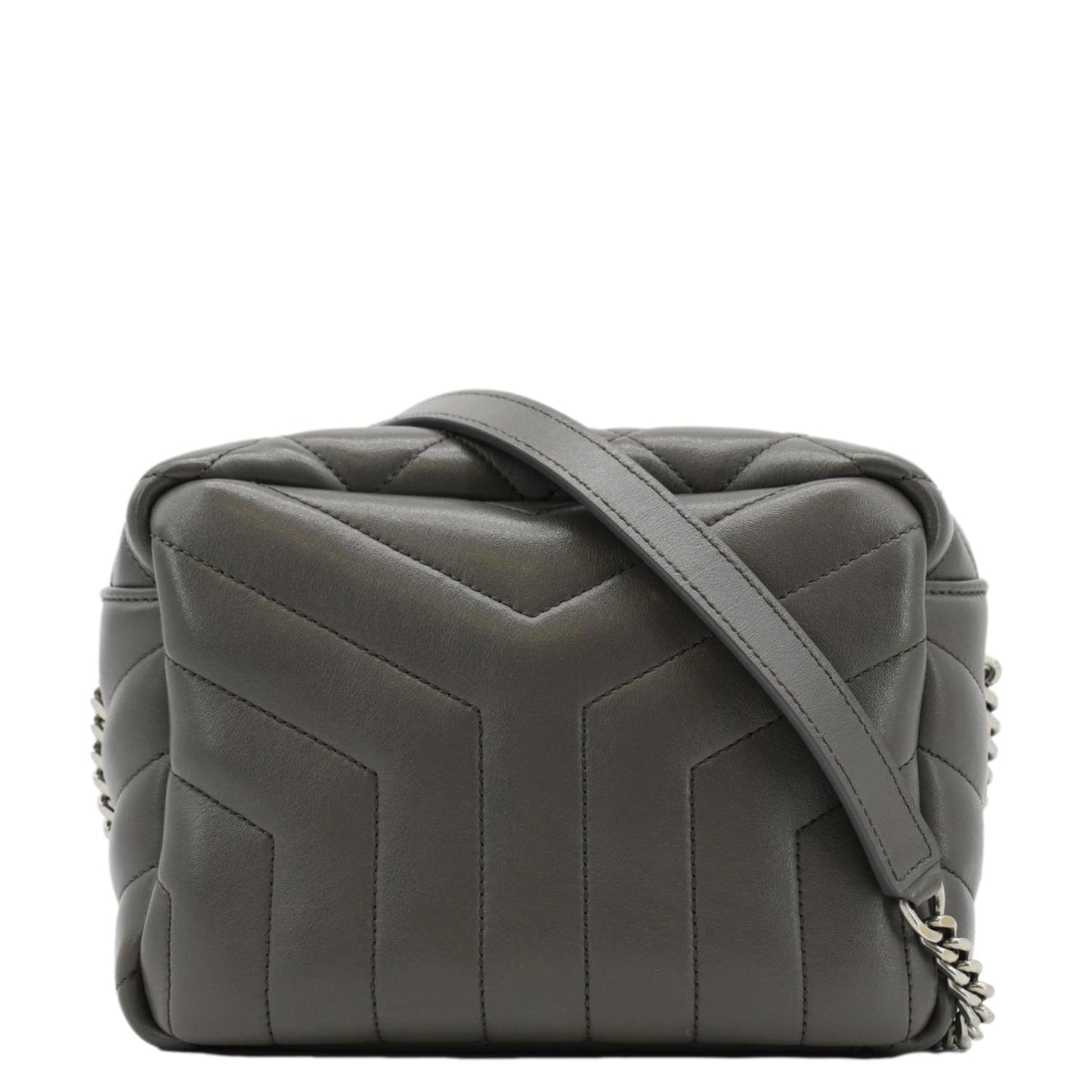 YSL Saint Laurent Yves Loulou Bowling Crossbody Bag Dark Grey Monogram Quilted Gray