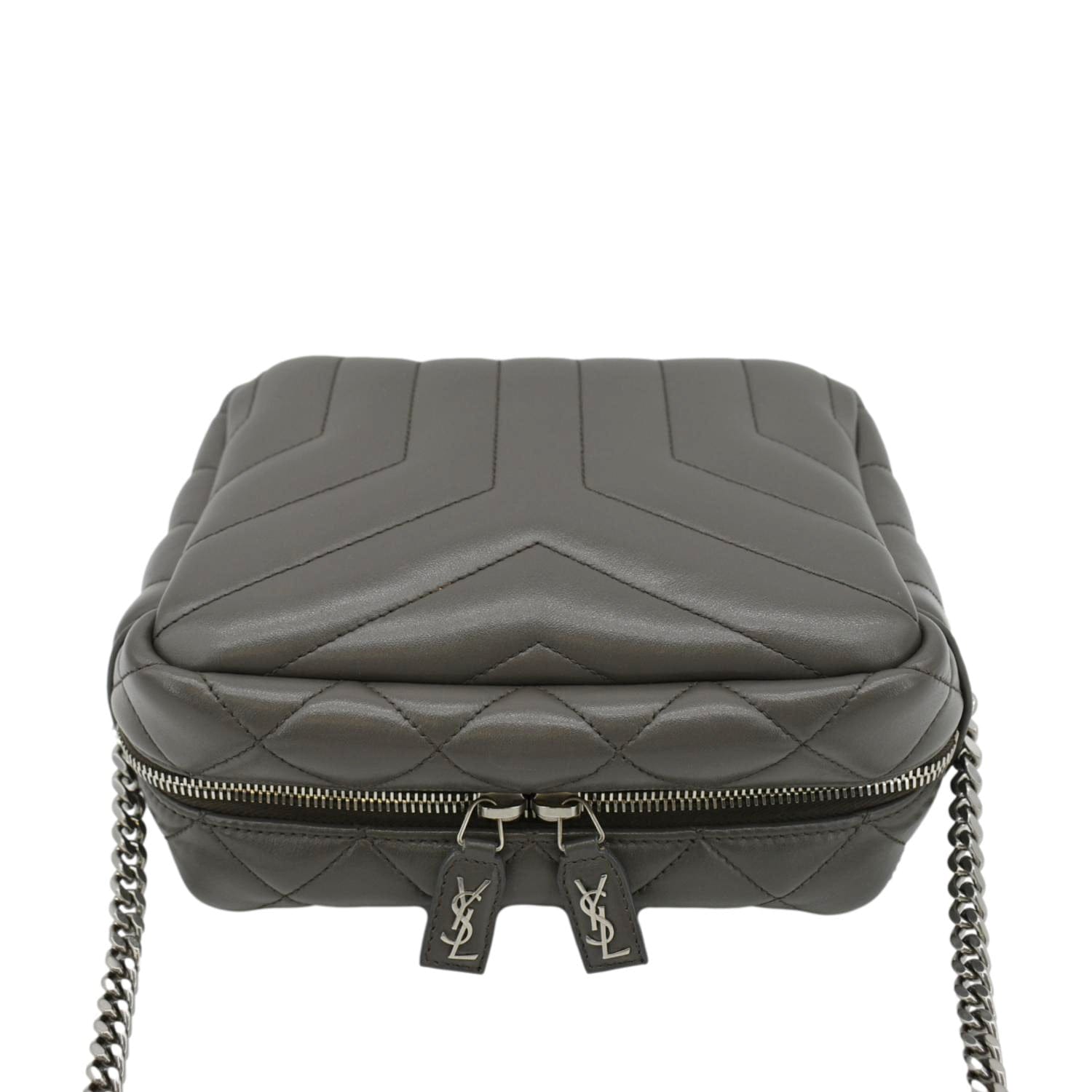 YSL Saint Laurent Yves Loulou Bowling Crossbody Bag Dark Grey Monogram Quilted Gray