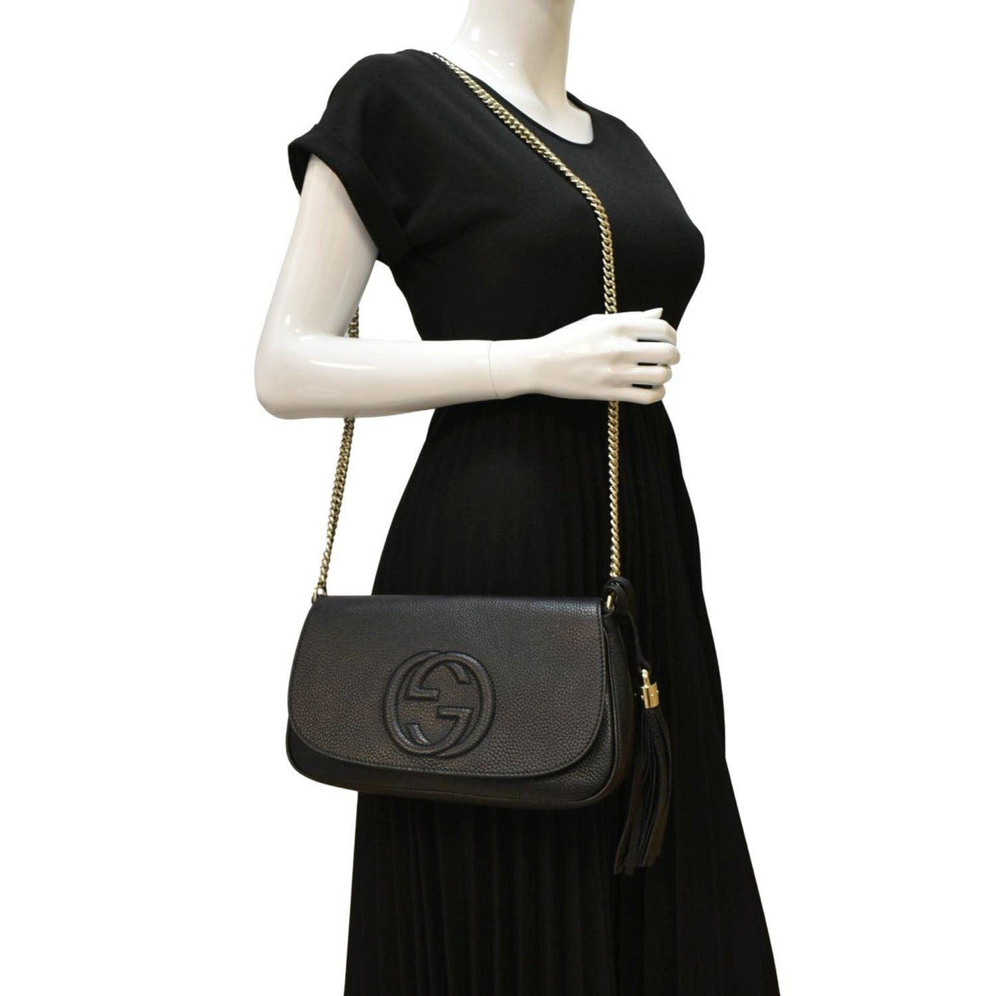 Gucci Soho Flap Shoulder Bag Leather Black