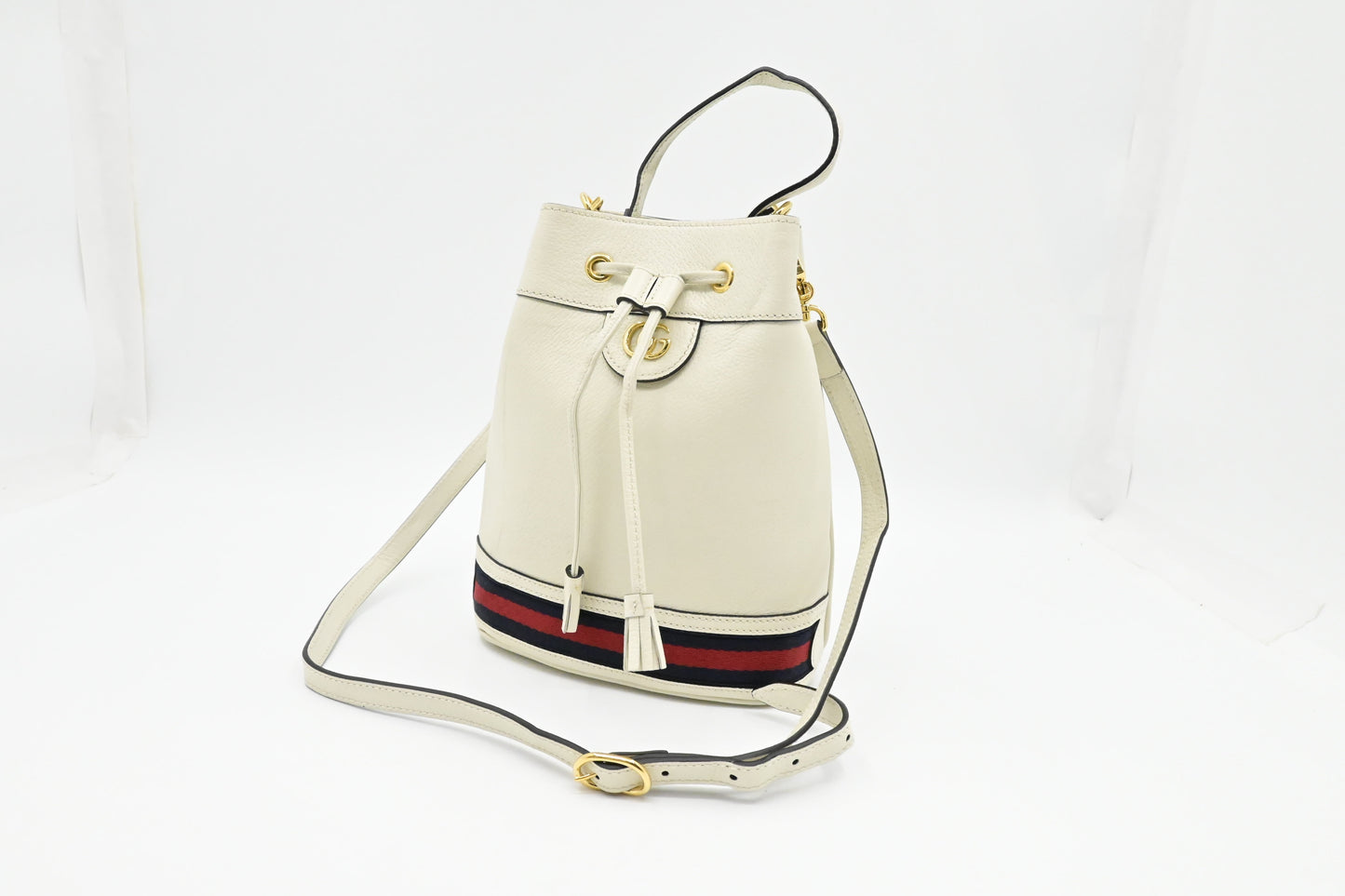 Gucci Ophidia Leather White Bucket Bag