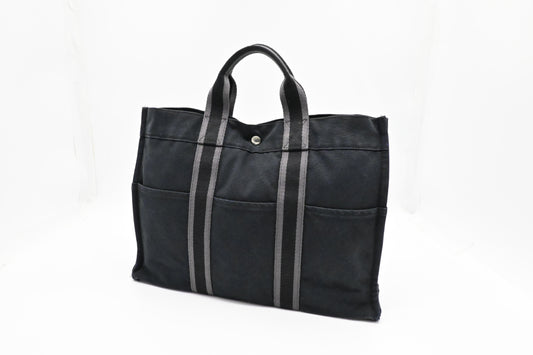 Hermes Fourre Tout Mm In And Handbag Canvas Gray Navy Travel Bag