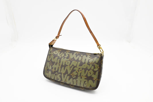 Louis Vuitton x Stephen Spro Pochette Accessoires Monogram Canvas Green Clutch Bag