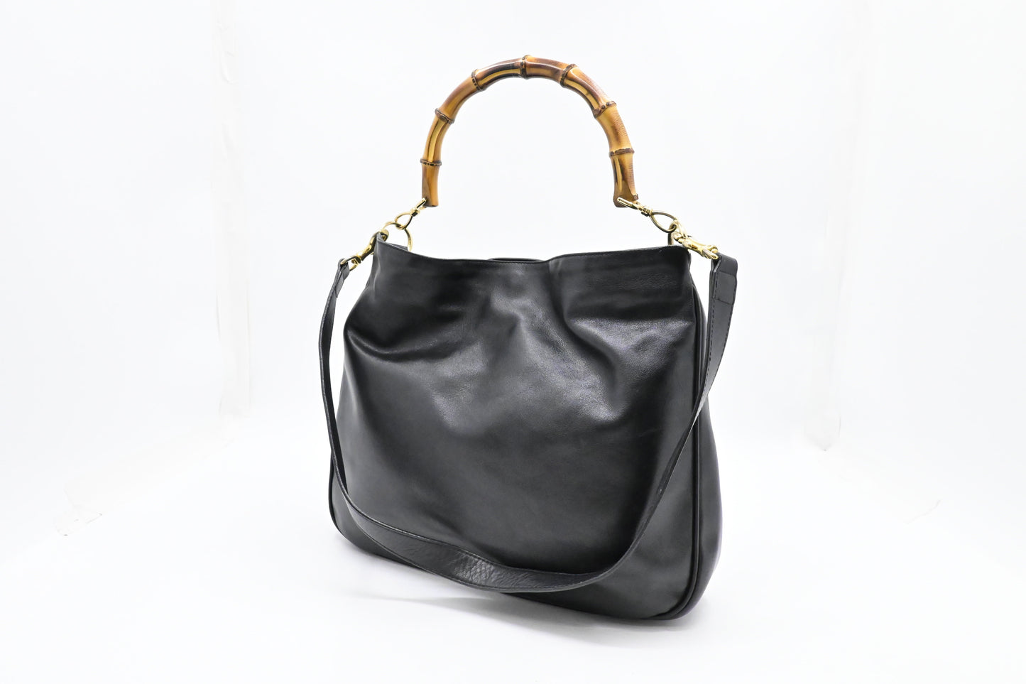 Gucci 2-Way Bamboo Leather Black Tote Bag