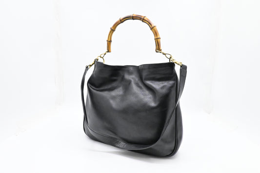 Gucci 2-Way Bamboo Leather Black Tote Bag