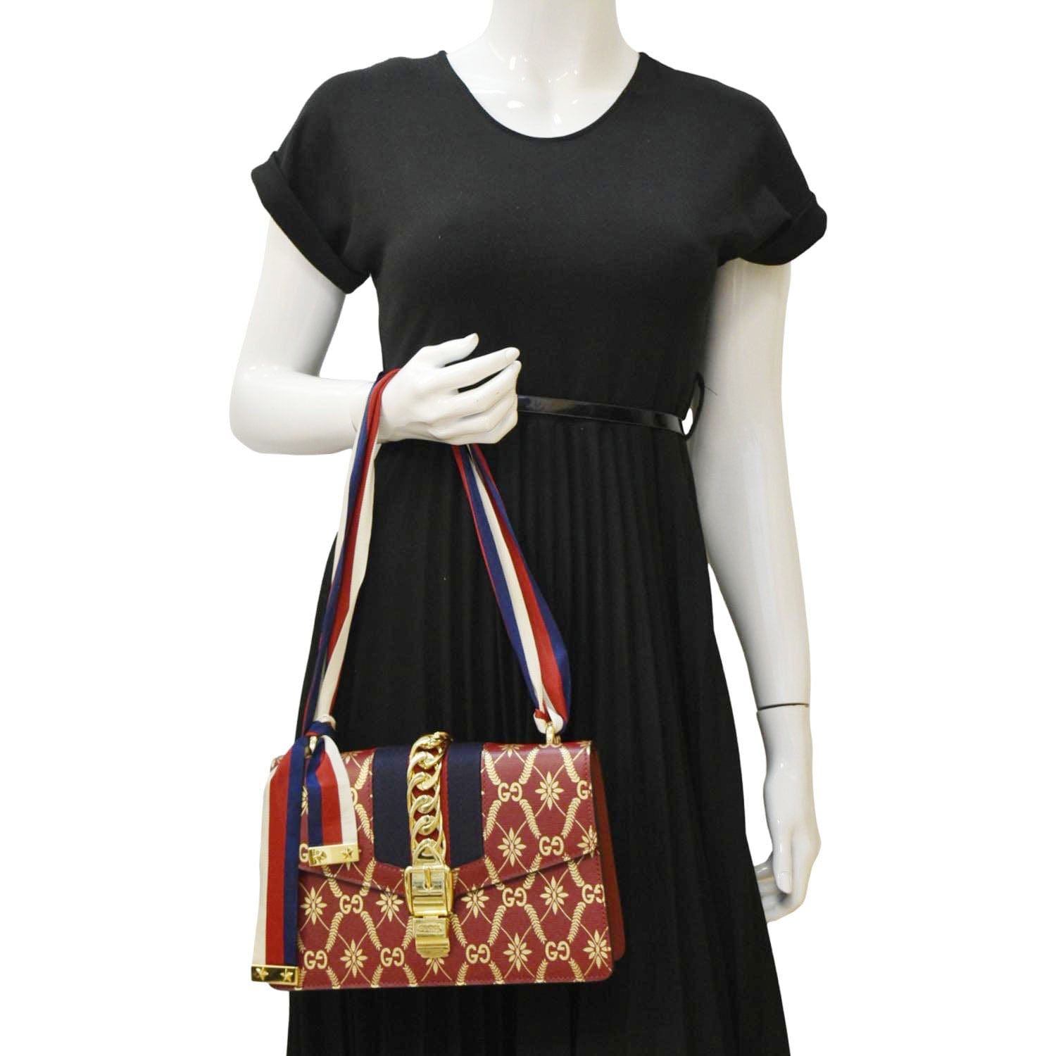 Gucci Sylvie Printed Satchel Bag Leather Red Travel Bag