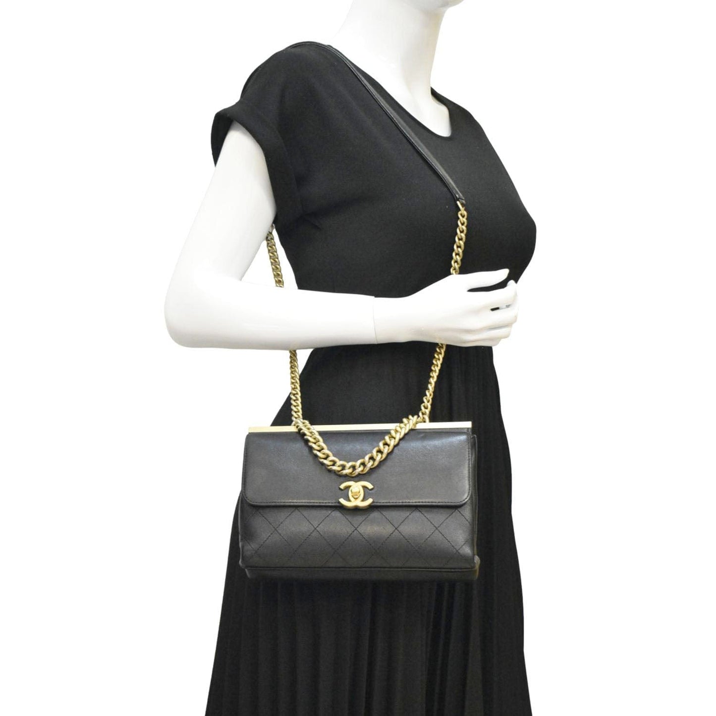 Chanel Coco Luxe Stitched Leather Black Travel Bag