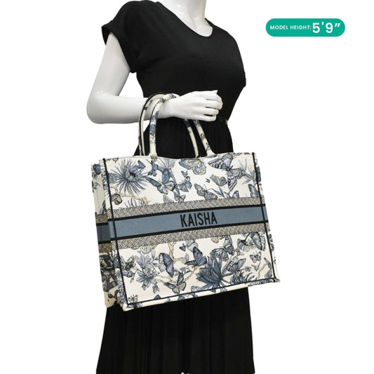 Dior Book Butterfly Tote Bag Canvas White Embroidered
