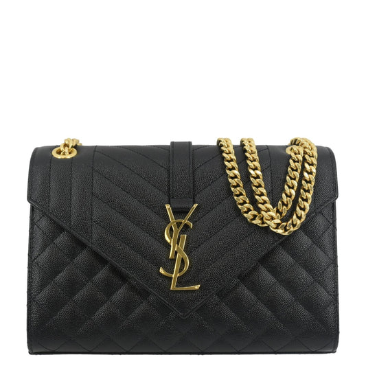 YSL Saint Laurent Saint Envelope Matelassé Shoulder Bag Leather Black