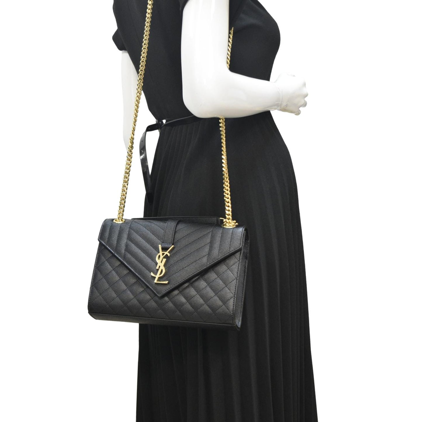 YSL Saint Laurent Yves Envelope Matelass Shoulder Bag Leather Black Small