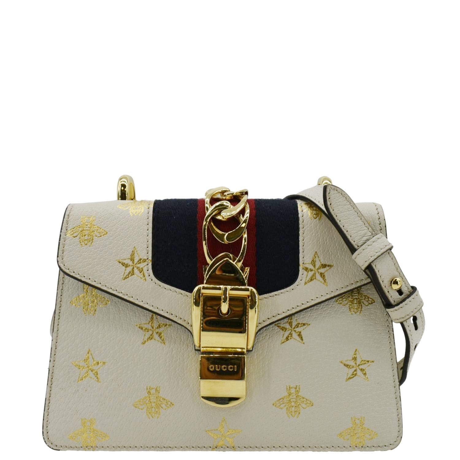 Gucci Sylvie Bee Star Crossbody Bag Off Leather White