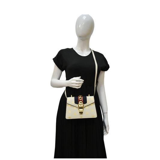 Gucci Sylvie Bee Star Crossbody Bag Off Leather White