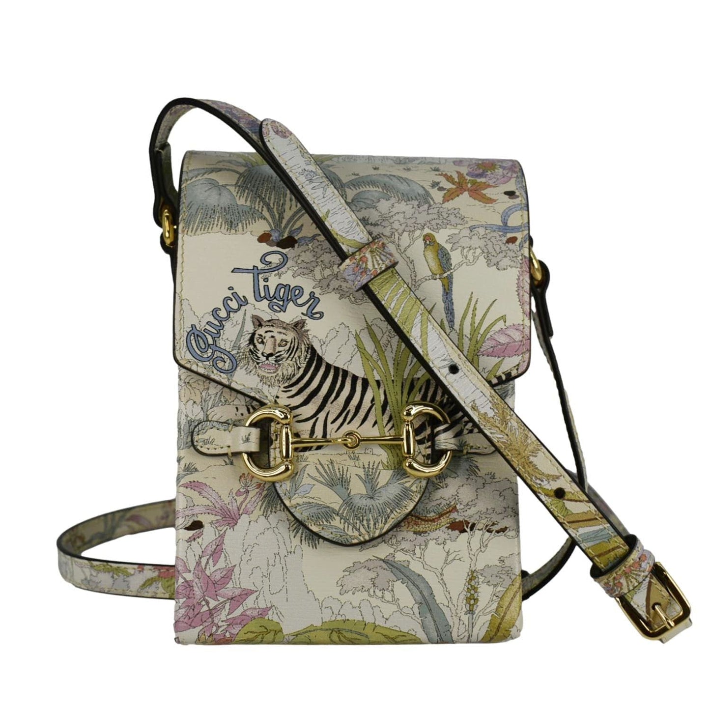 Gucci Horsebit Tiger Flower Shoulder Bag Multicolor Leather Mini