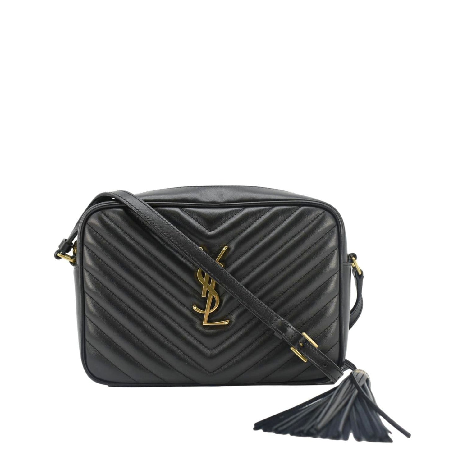 YSL Saint Laurent Yves Lou Camera Crossbody Bag Leather Quilted Black