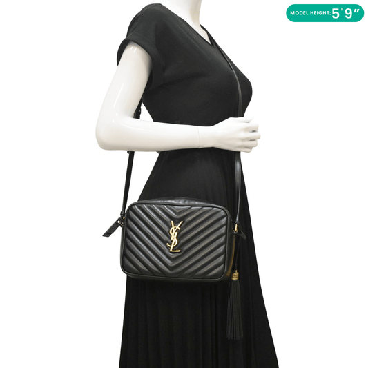 YSL Saint Laurent Yves Lou Camera Crossbody Bag Leather Quilted Black