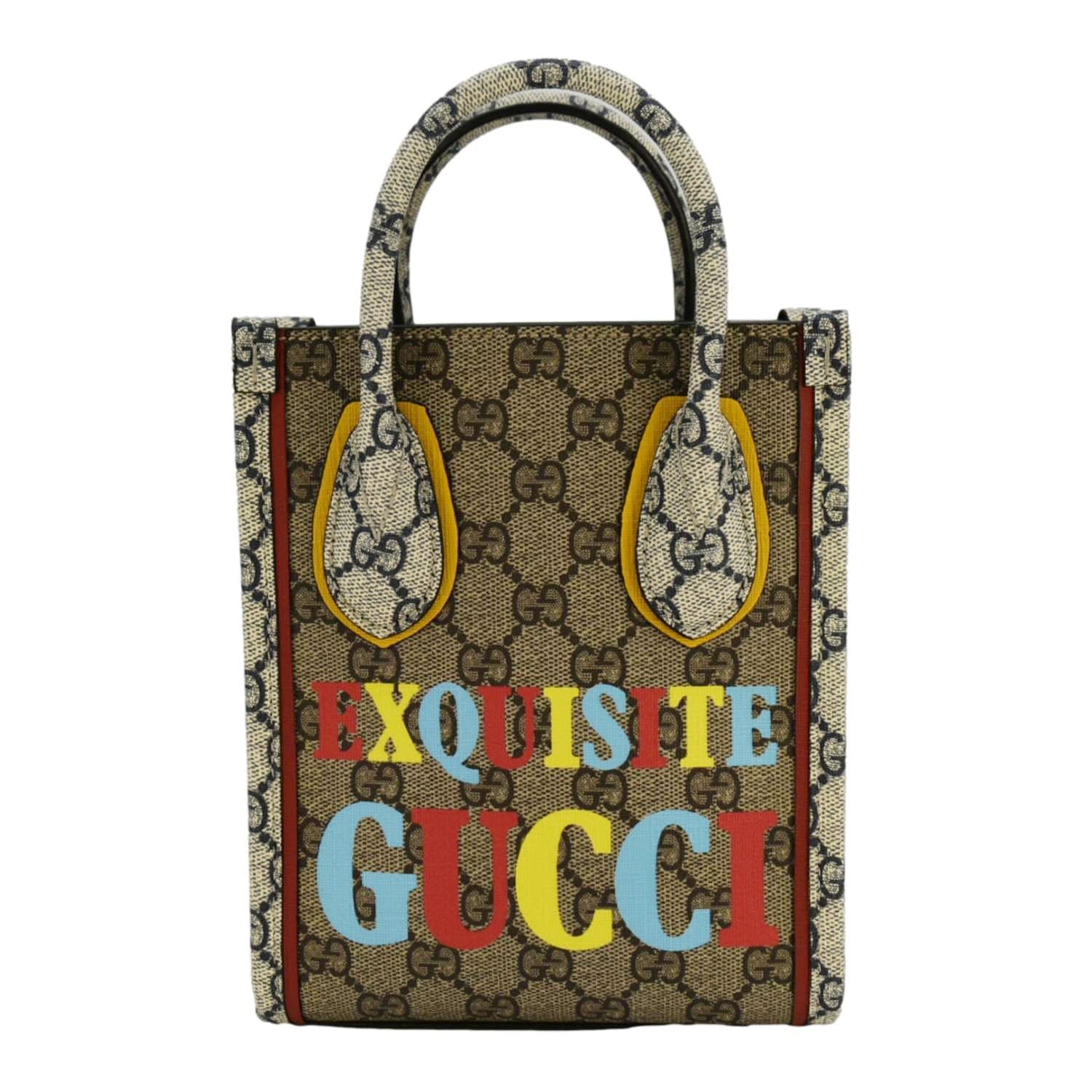 Gucci Exquisite Supreme Vertical Tote Shoulder Bag Canvas Beige