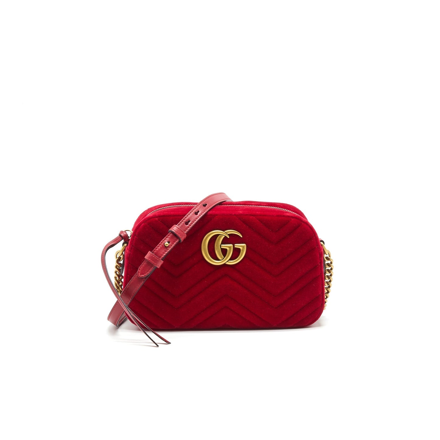 Gucci Marmont Valvet Camera Bag Red Travel Bag Red Ghw