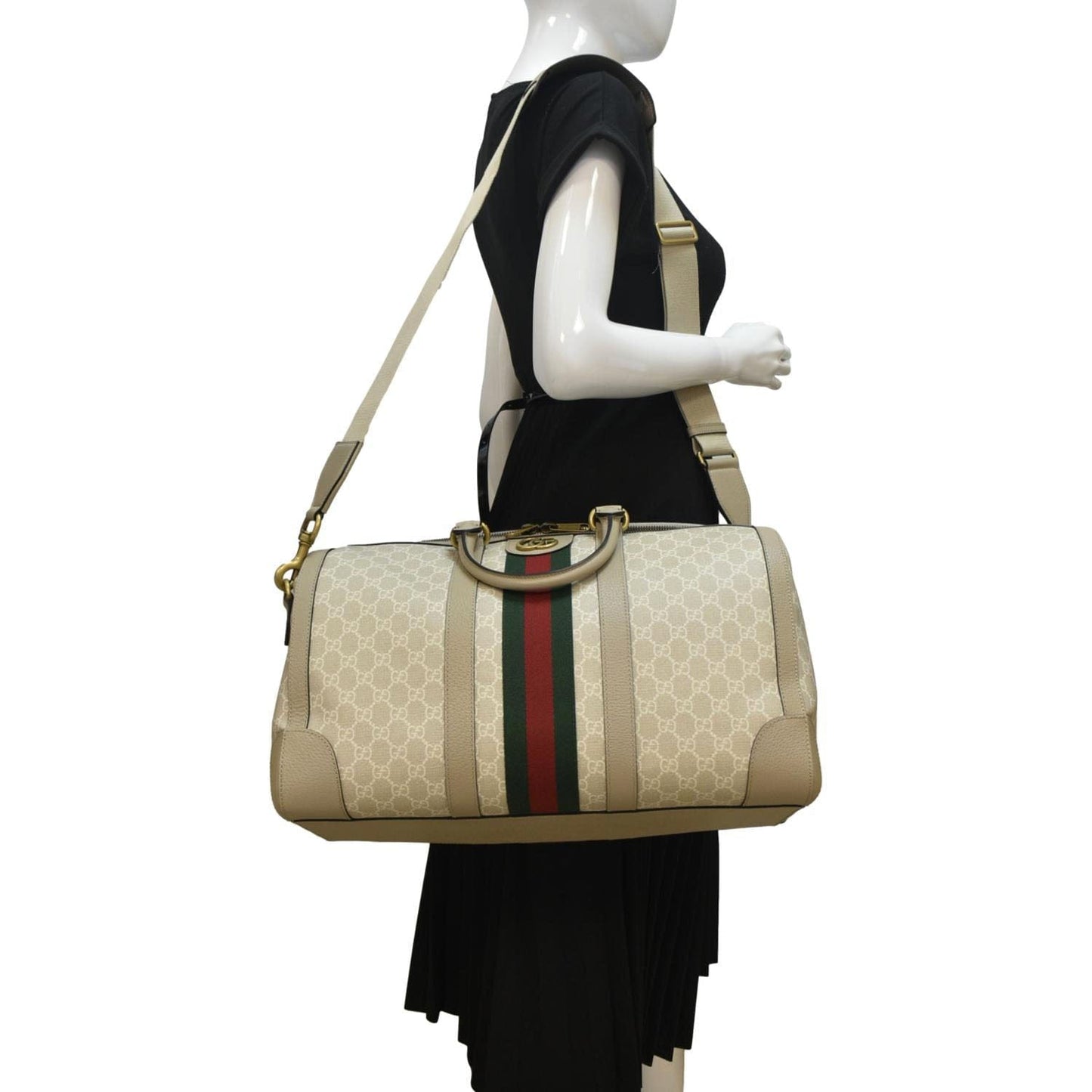 Gucci Ophidia Supreme Duffle Bag Canvas Beige Travel Bag