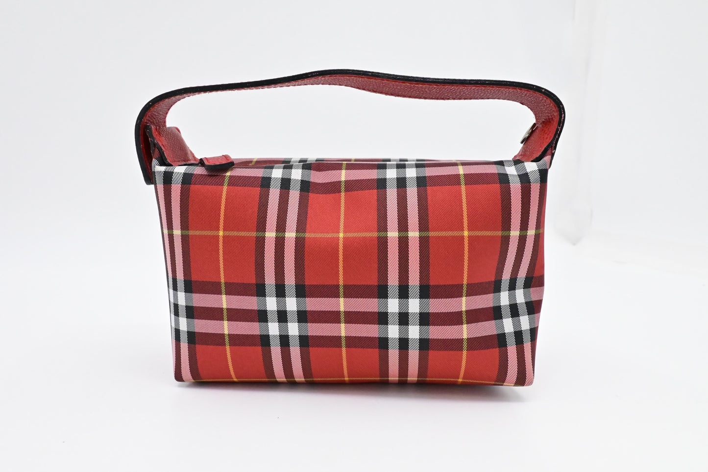 Burberry Wristlet In Check Handbag Canvas Red Travel Bag