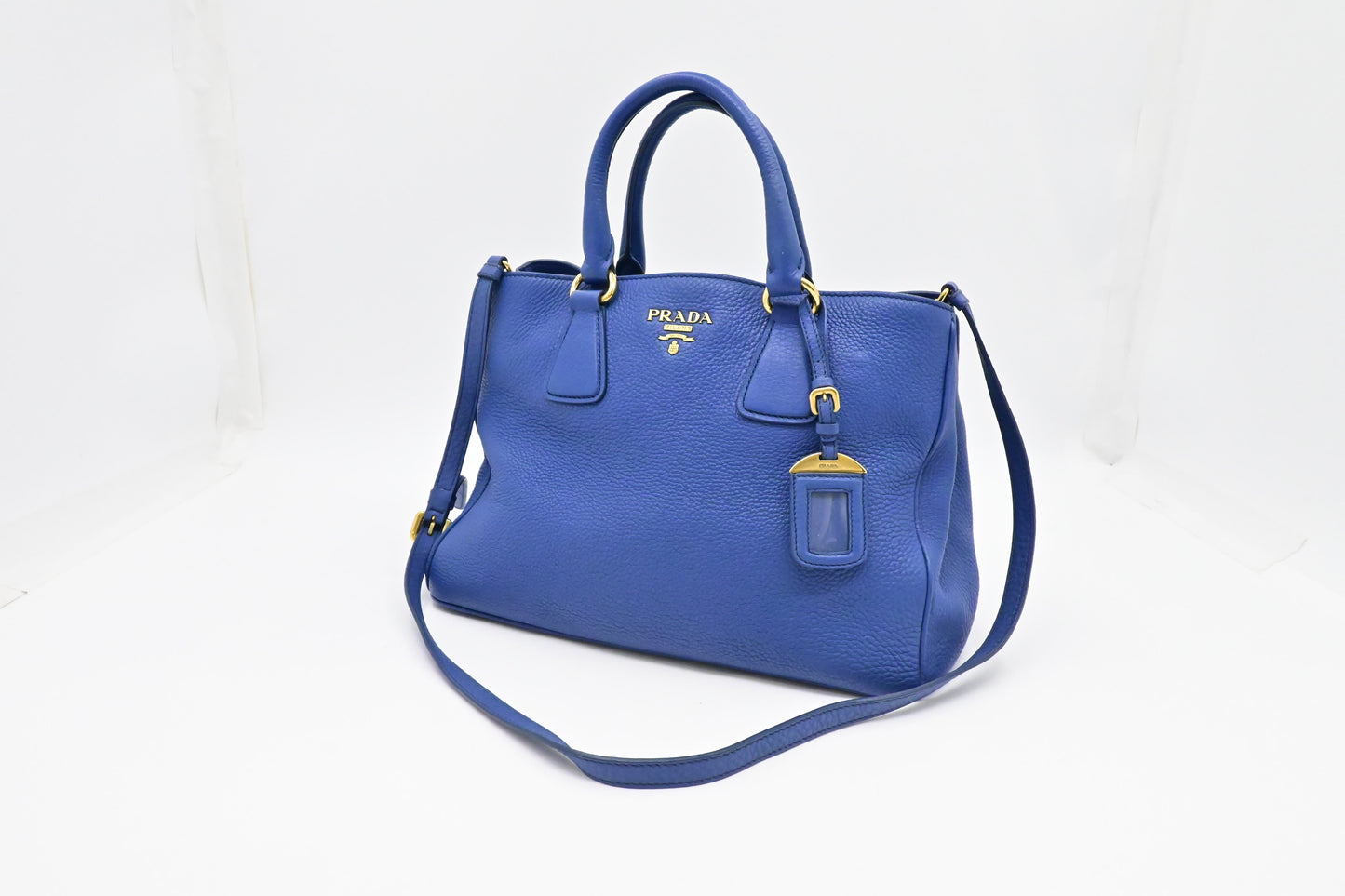 Prada Way Bag In Leather Blue Travel Bag