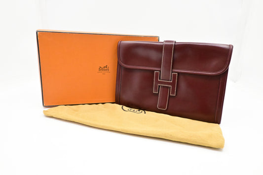 Hermes Jige Elan Pm In Burgundy Box Handbag Leather Travel Bag