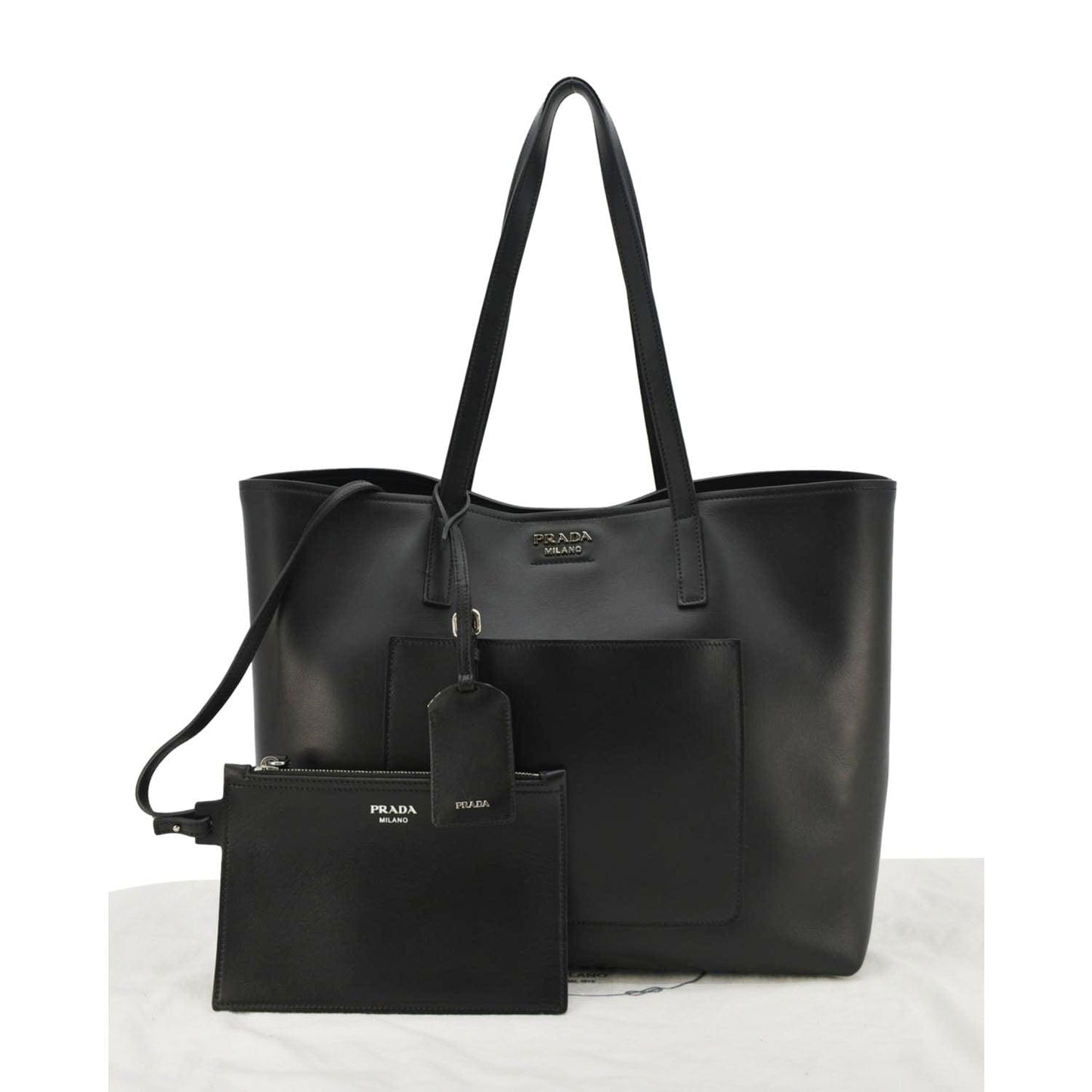 City Calf Shopping Tote Shoulder Bag Leather Black