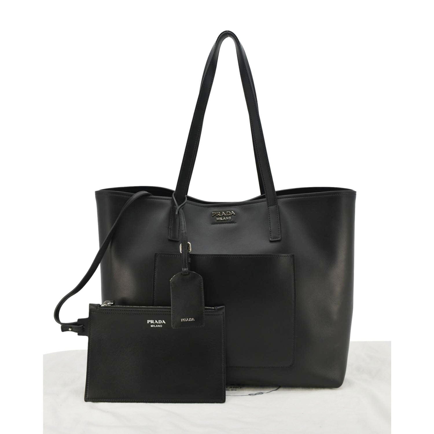 City Calf Shopping Tote Shoulder Bag Leather Black