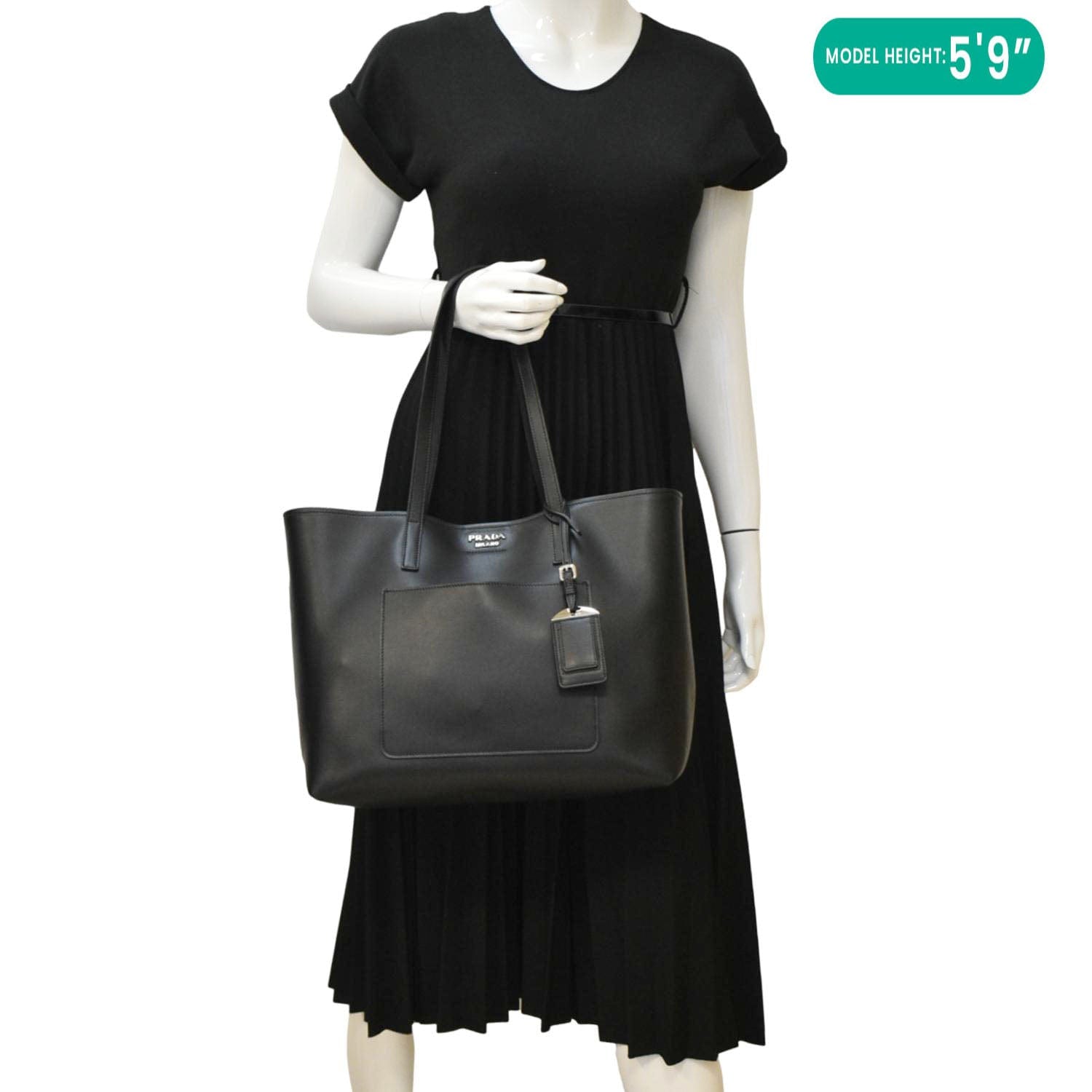 City Calf Shopping Tote Shoulder Bag Leather Black