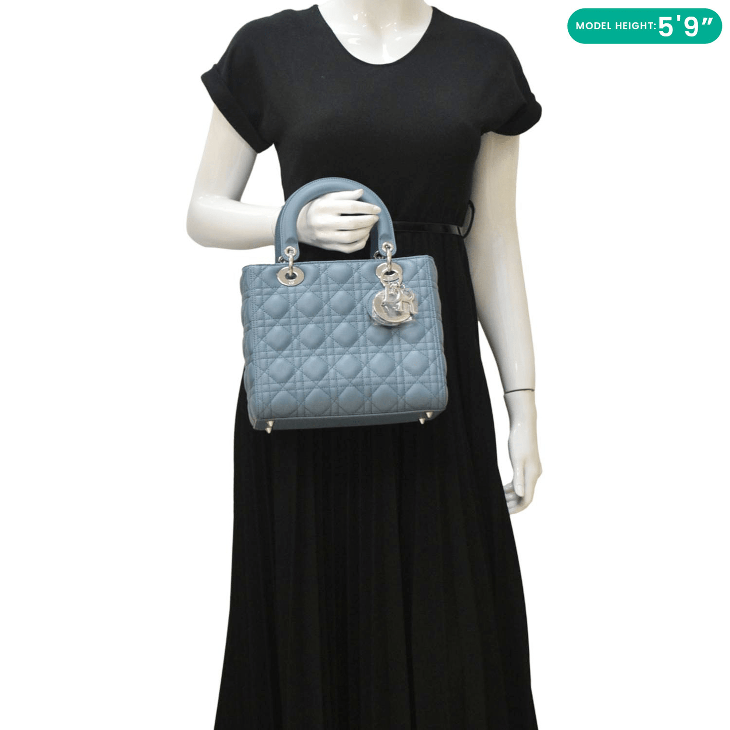 Dior Lady Shoulder Bag Sky Leather Blue Medium