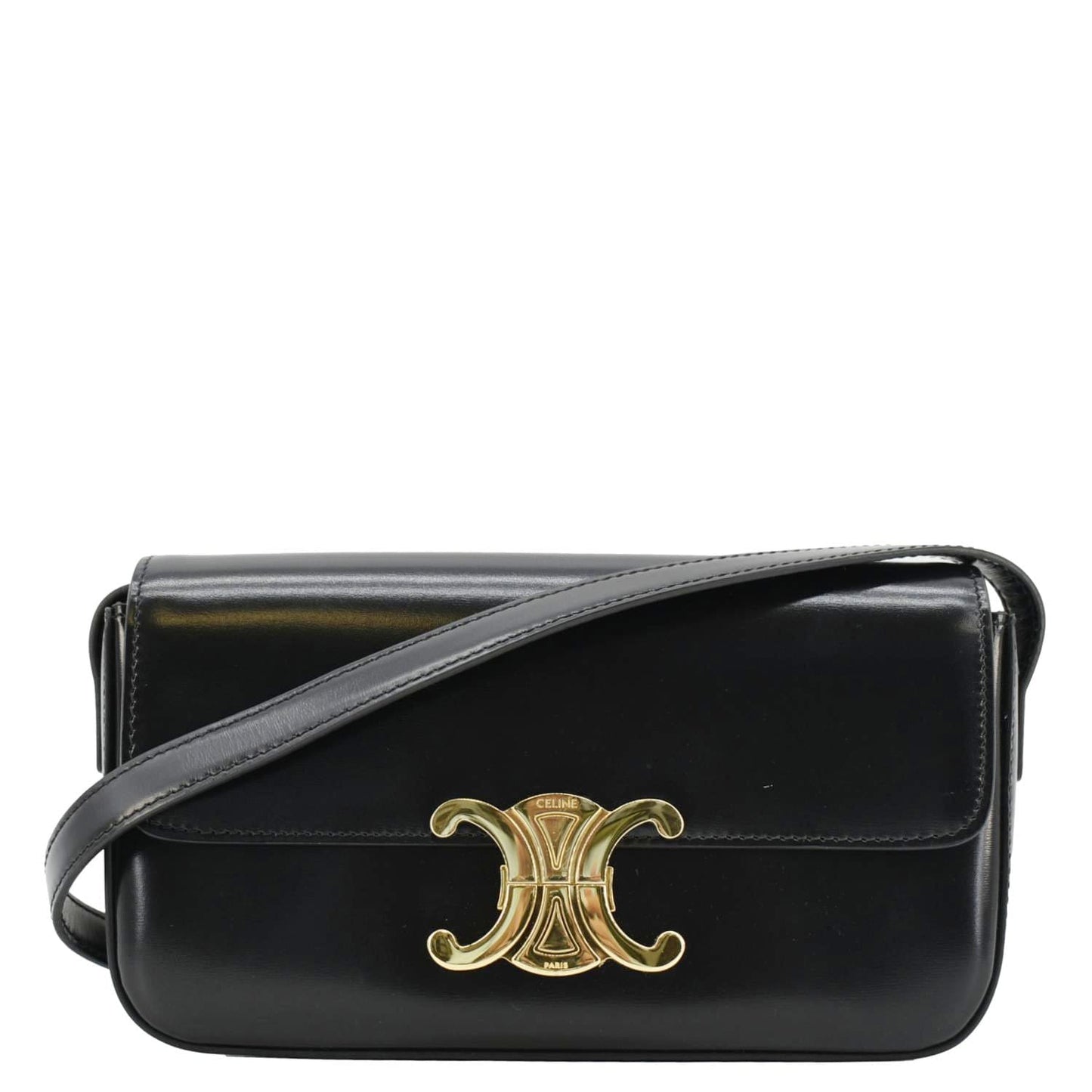 Luxury Triomphe Shiny Calfskin Shoulder Bag Leather Black