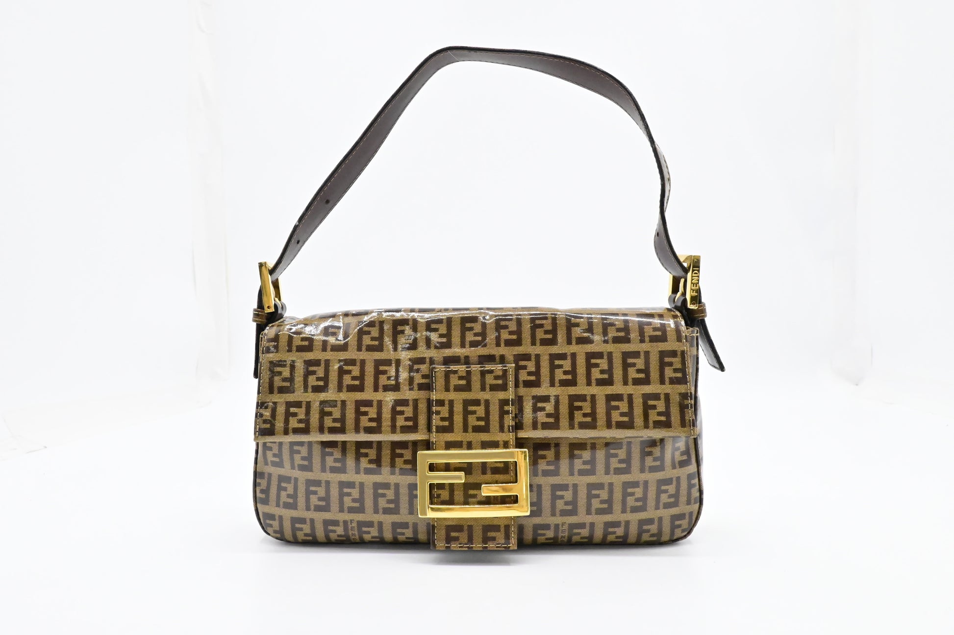 Fendi Baguette In Light Zucchino Handbag Leather Patent Brown Shoulder Bag