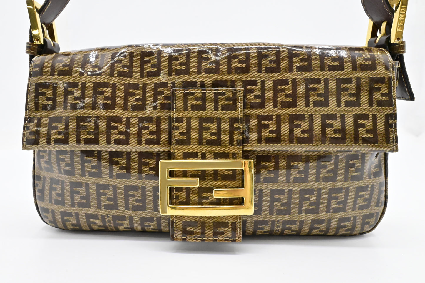 Fendi Baguette In Light Zucchino Handbag Leather Patent Brown Shoulder Bag
