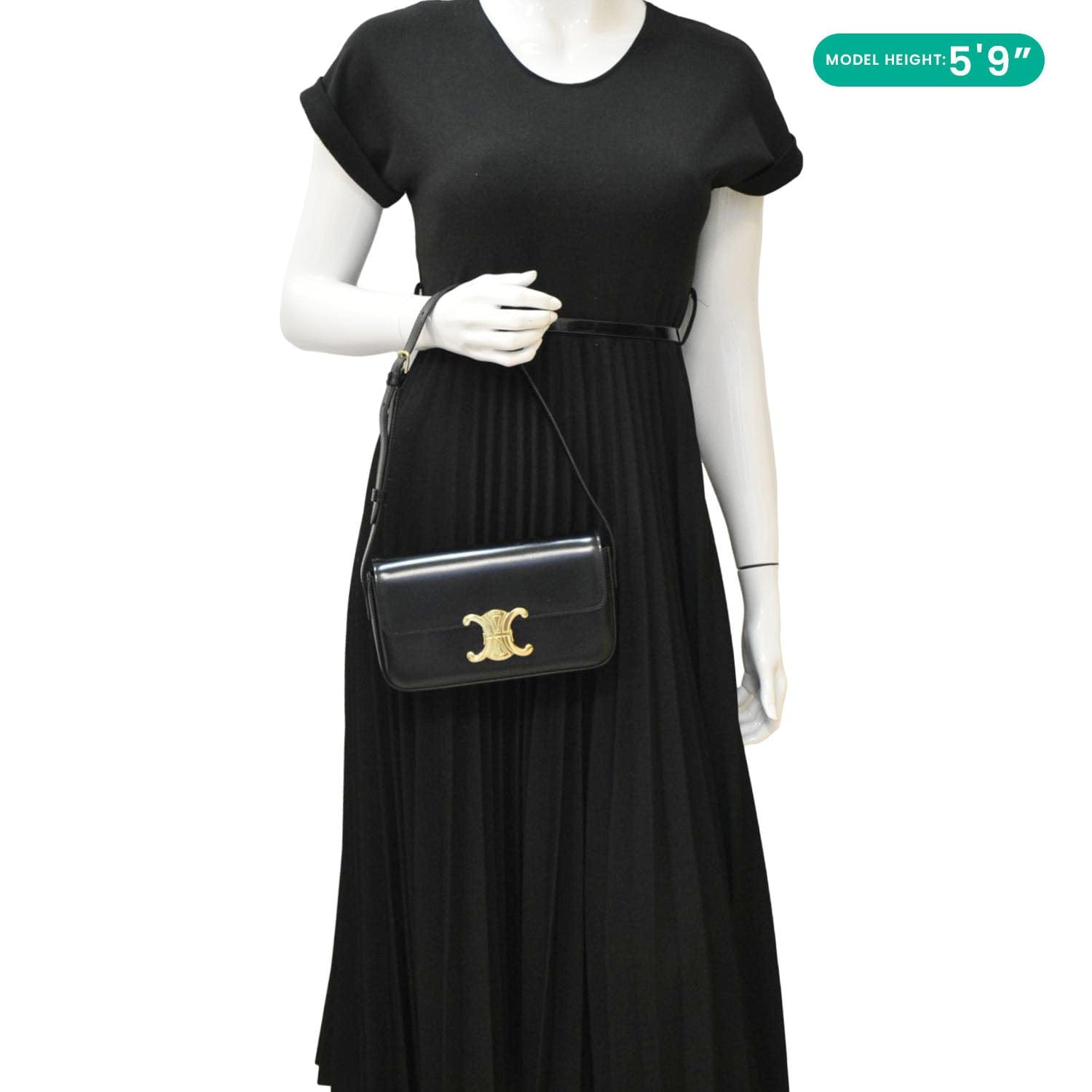 Luxury Triomphe Shiny Calfskin Shoulder Bag Leather Black
